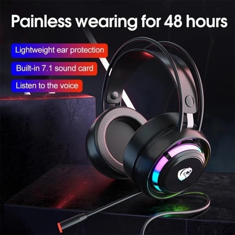 Gaming Headset 7.1 Surround Sound With RGB Light Noise Cancelling Mic Gaming Headphone Wired Headset Image 2