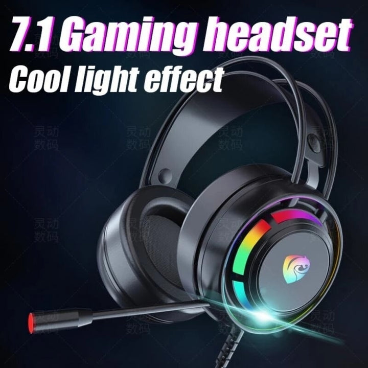 Gaming Headset 7.1 Surround Sound With RGB Light Noise Cancelling Mic Gaming Headphone Wired Headset Image 4