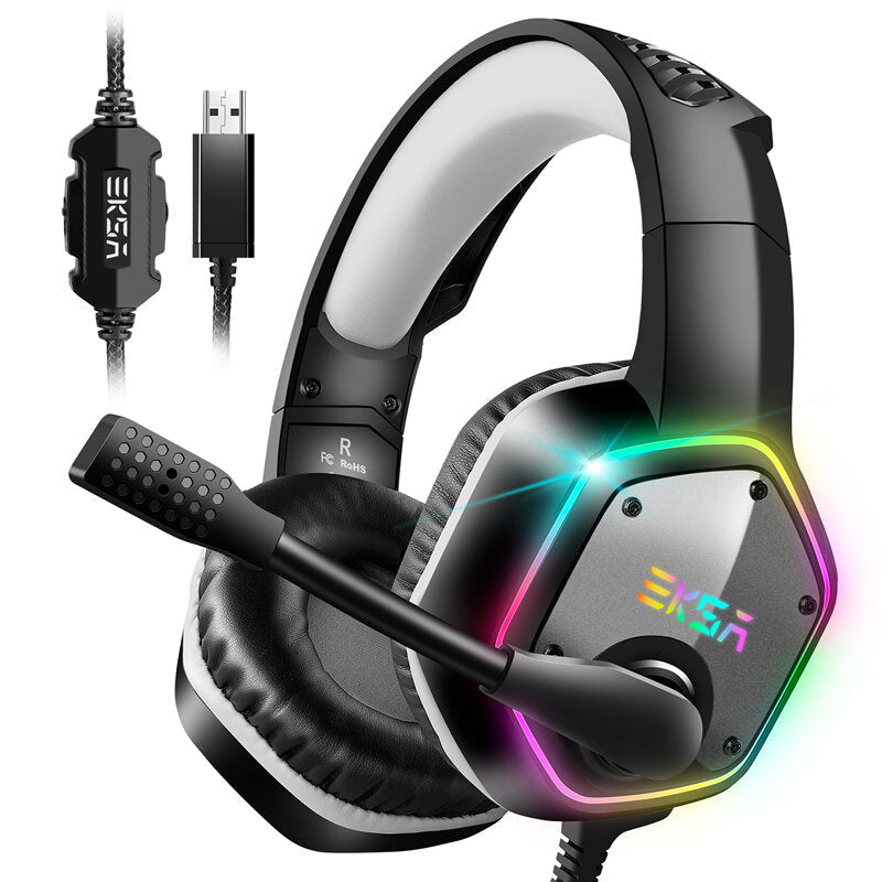 Gaming Headphone 7.1 Virtual Surround RGB Light USB Professional Gaming Headset with Noise Cancelling Mic for PC Laptop Image 1