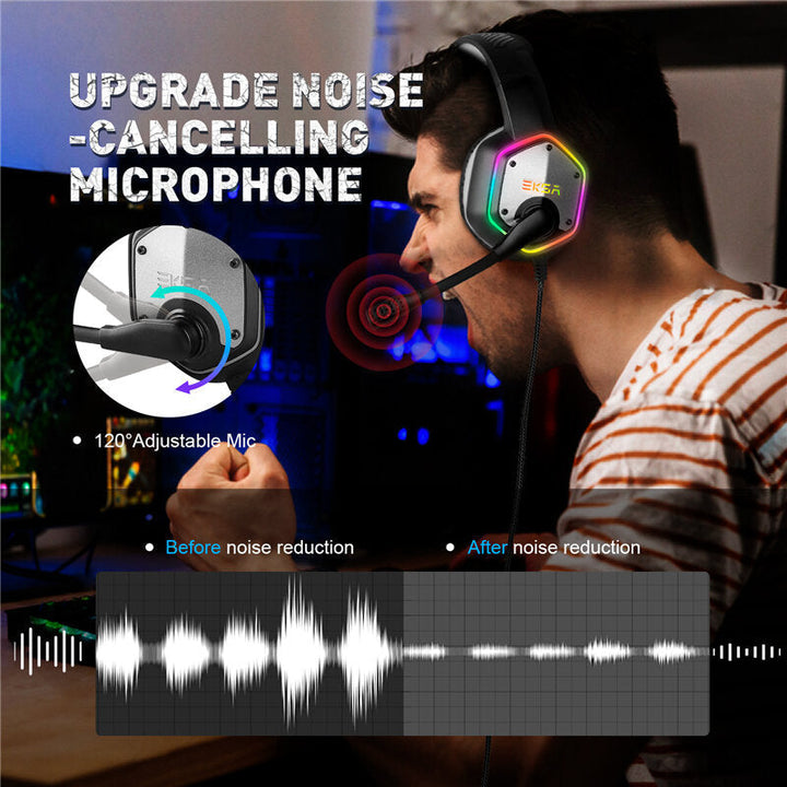 Gaming Headphone 7.1 Virtual Surround RGB Light USB Professional Gaming Headset with Noise Cancelling Mic for PC Laptop Image 4
