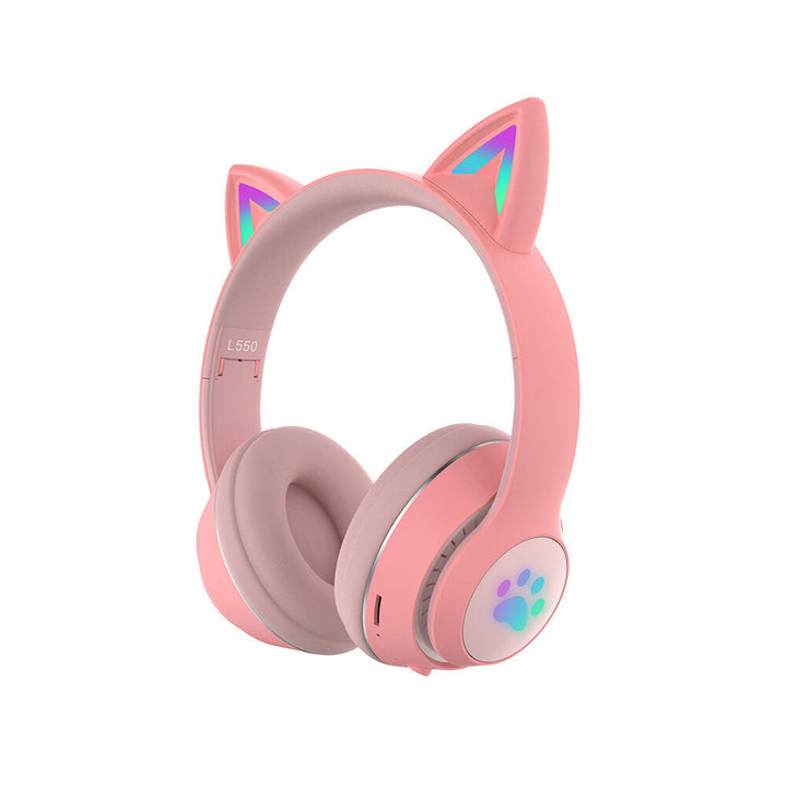 LED Glowing Cat Ears Earphone Wireless Foldable Headphones HiFi Stereo bluetooth With HD Microphone Image 1