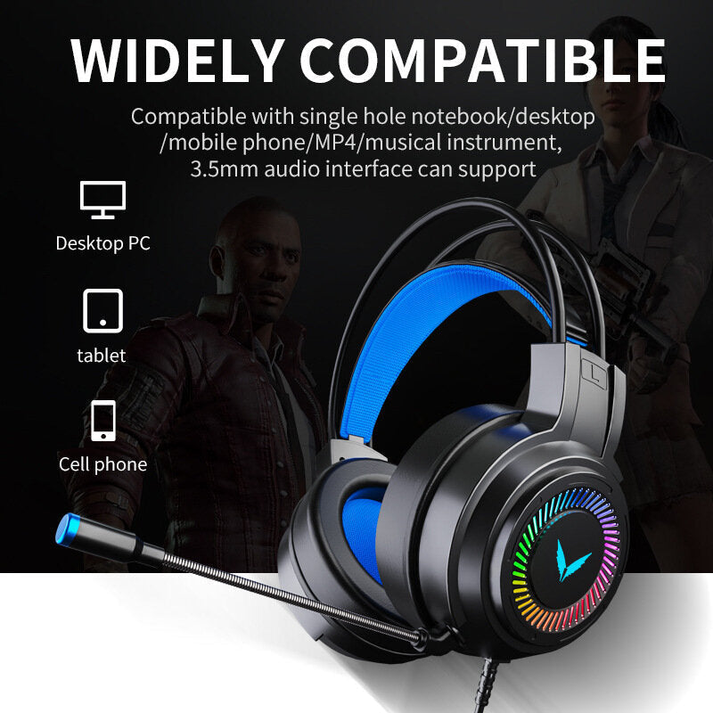 Gaming Headsets Gamer Headphones Surround Sound Stereo Wired Earphones USB Microphone Colourful Light PC Laptop Game Image 2