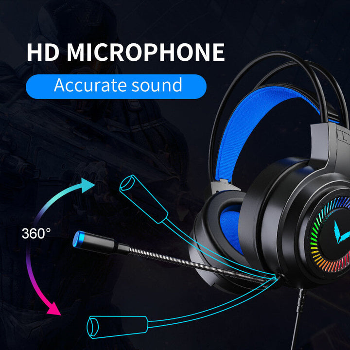 Gaming Headsets Gamer Headphones Surround Sound Stereo Wired Earphones USB Microphone Colourful Light PC Laptop Game Image 3