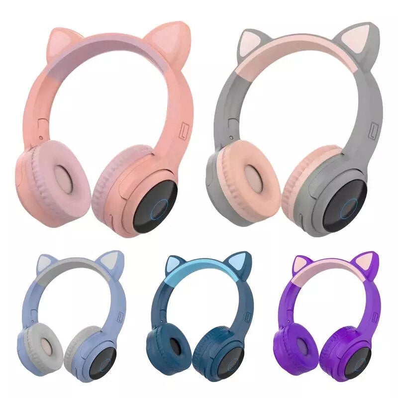 Wireless bluetooth Headphones Stereo TF Card Aux-In Luminous Cute Cat Ear Head-Mounted Headset with Mic Image 4