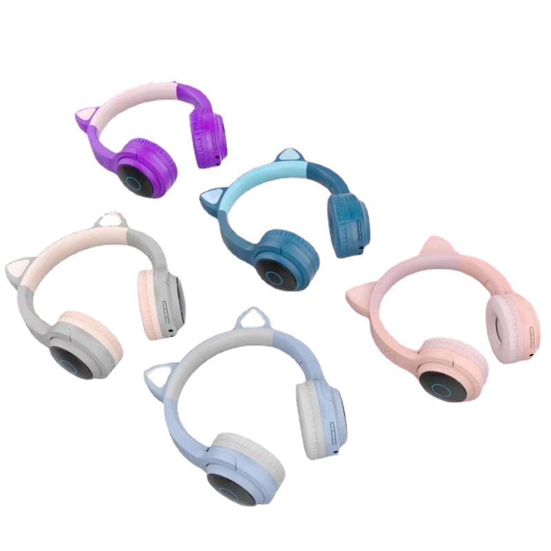 Wireless bluetooth Headphones Stereo TF Card Aux-In Luminous Cute Cat Ear Head-Mounted Headset with Mic Image 6
