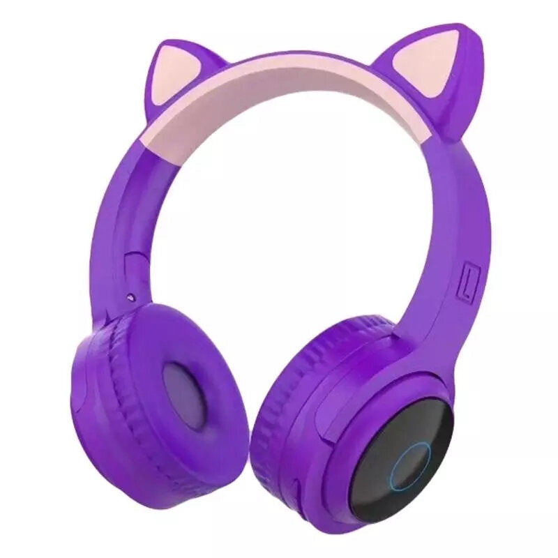 Wireless bluetooth Headphones Stereo TF Card Aux-In Luminous Cute Cat Ear Head-Mounted Headset with Mic Image 12
