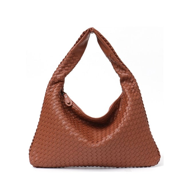 Leather Hobo Bag Handmade Woven Casual Female Handbag Big Capacity Patchwork Zipper Women Shoulder Bags Image 1