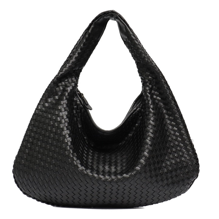 Leather Hobo Bag Handmade Woven Casual Female Handbag Big Capacity Patchwork Zipper Women Shoulder Bags Image 9