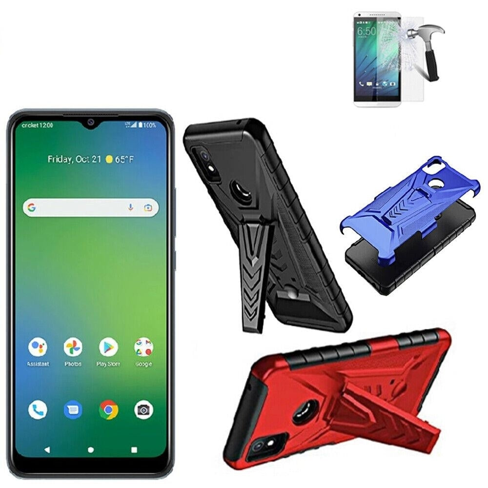 Phone Case Compatible for Cricket Icon 4 Screen Protector Dual-Layered Build-in Kickstand Image 1