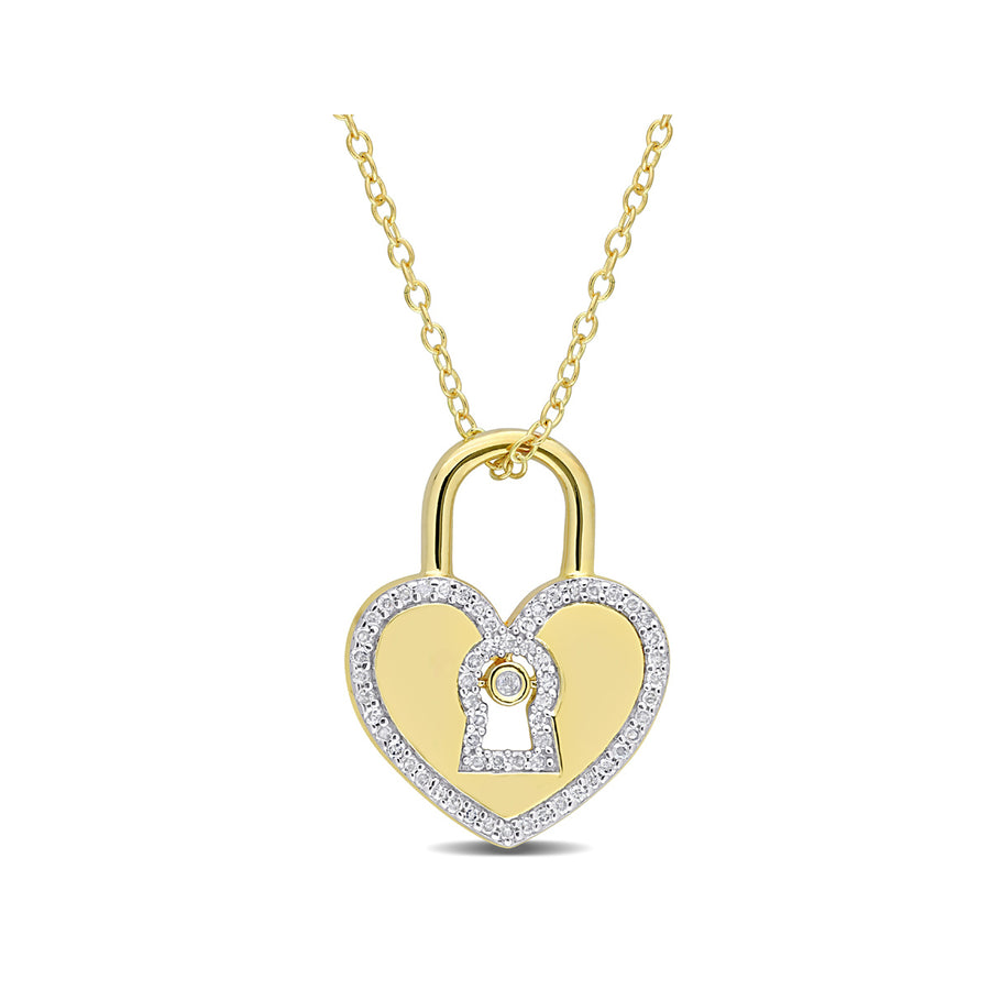 1/5 Carat (ctw) Diamond Heart Lock Pendant Necklace in Yellow Plated Sterling Silver with Chain Image 1