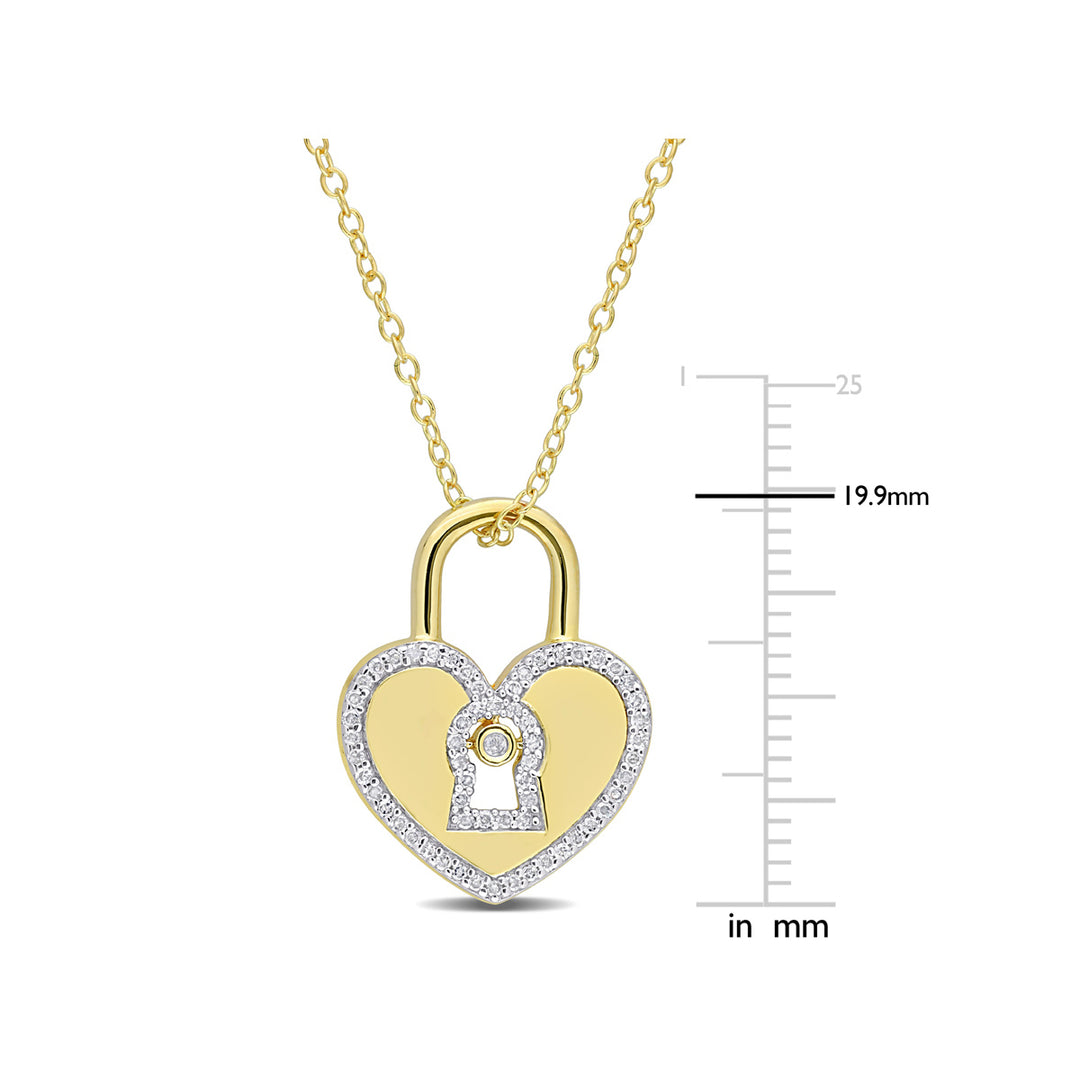 1/5 Carat (ctw) Diamond Heart Lock Pendant Necklace in Yellow Plated Sterling Silver with Chain Image 3