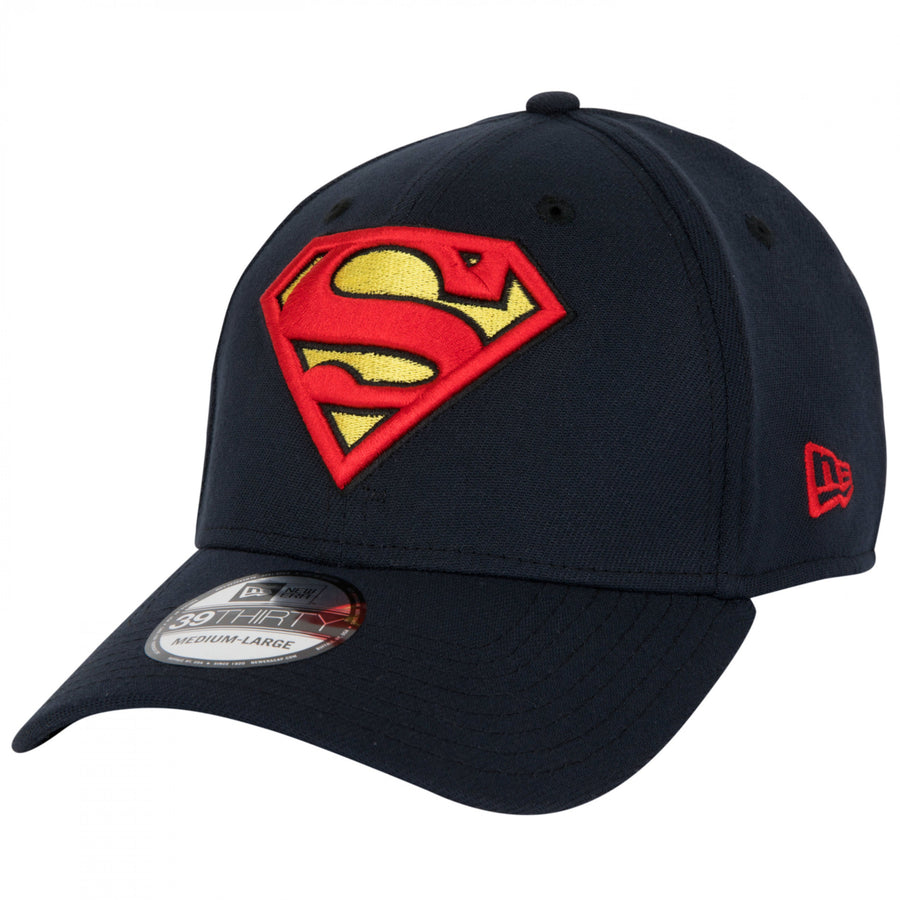 Superman Classic Symbol on Navy  Era 39Thirty Flex Fit Hat Image 1