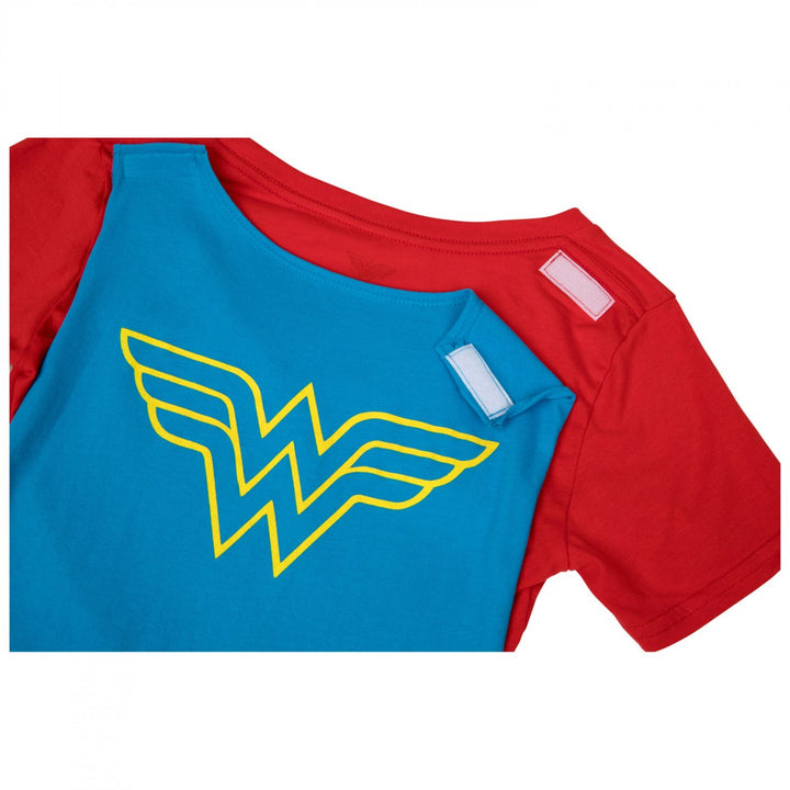 Wonder Woman Womens V-Neck Caped Costume T-Shirt Image 3