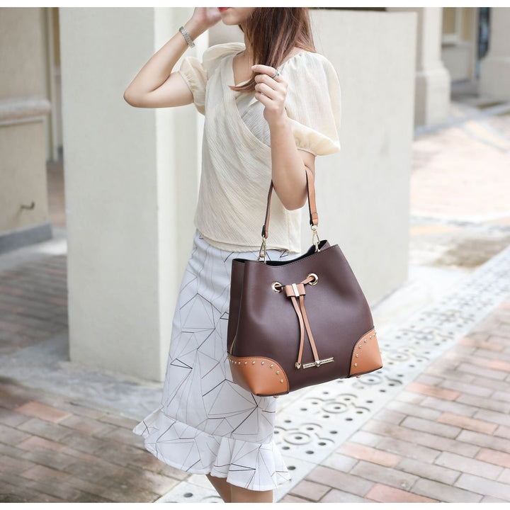 Candice Color Block Bucket bag with matching Wallet by Mia K Image 6