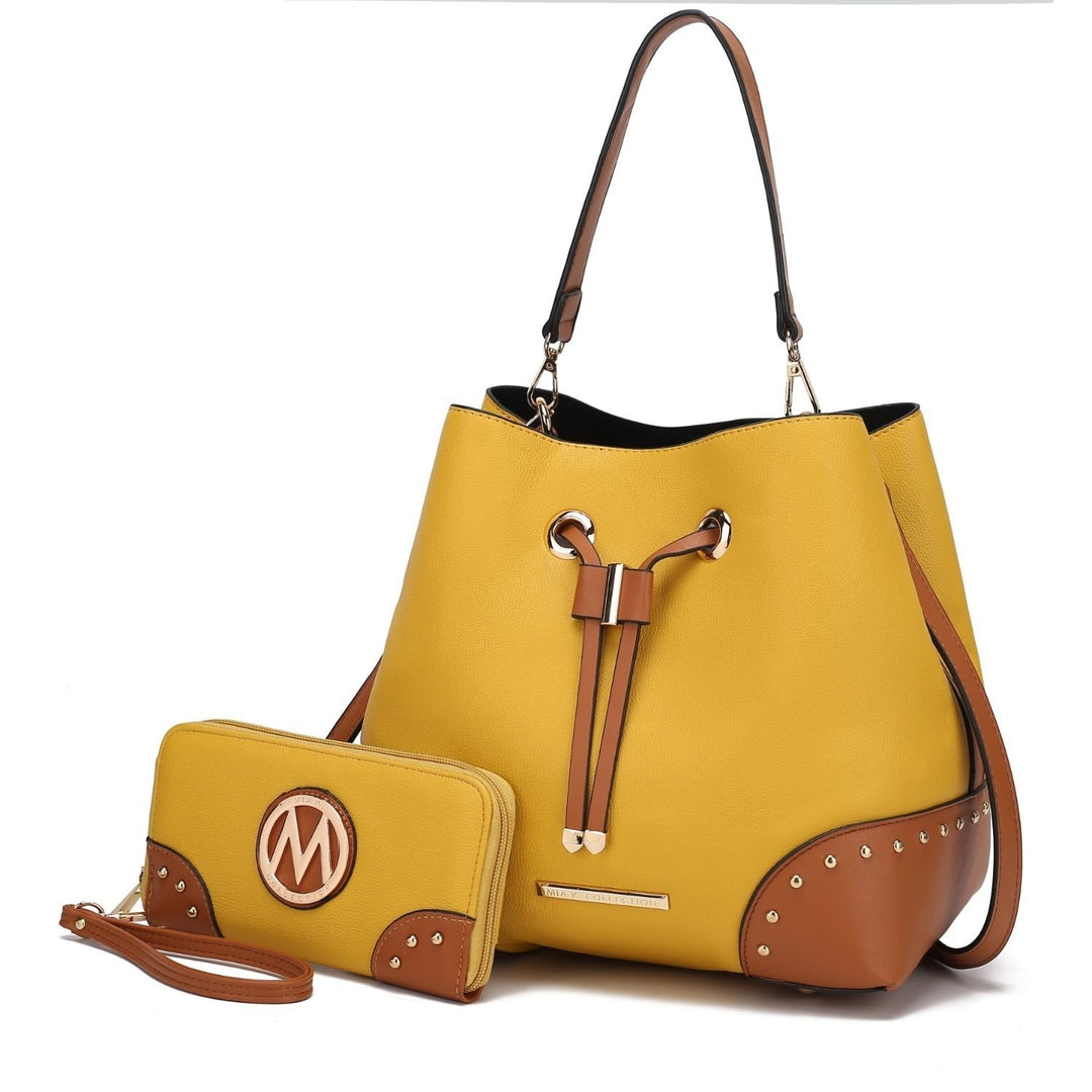 Candice Color Block Bucket bag with matching Wallet by Mia K Image 3