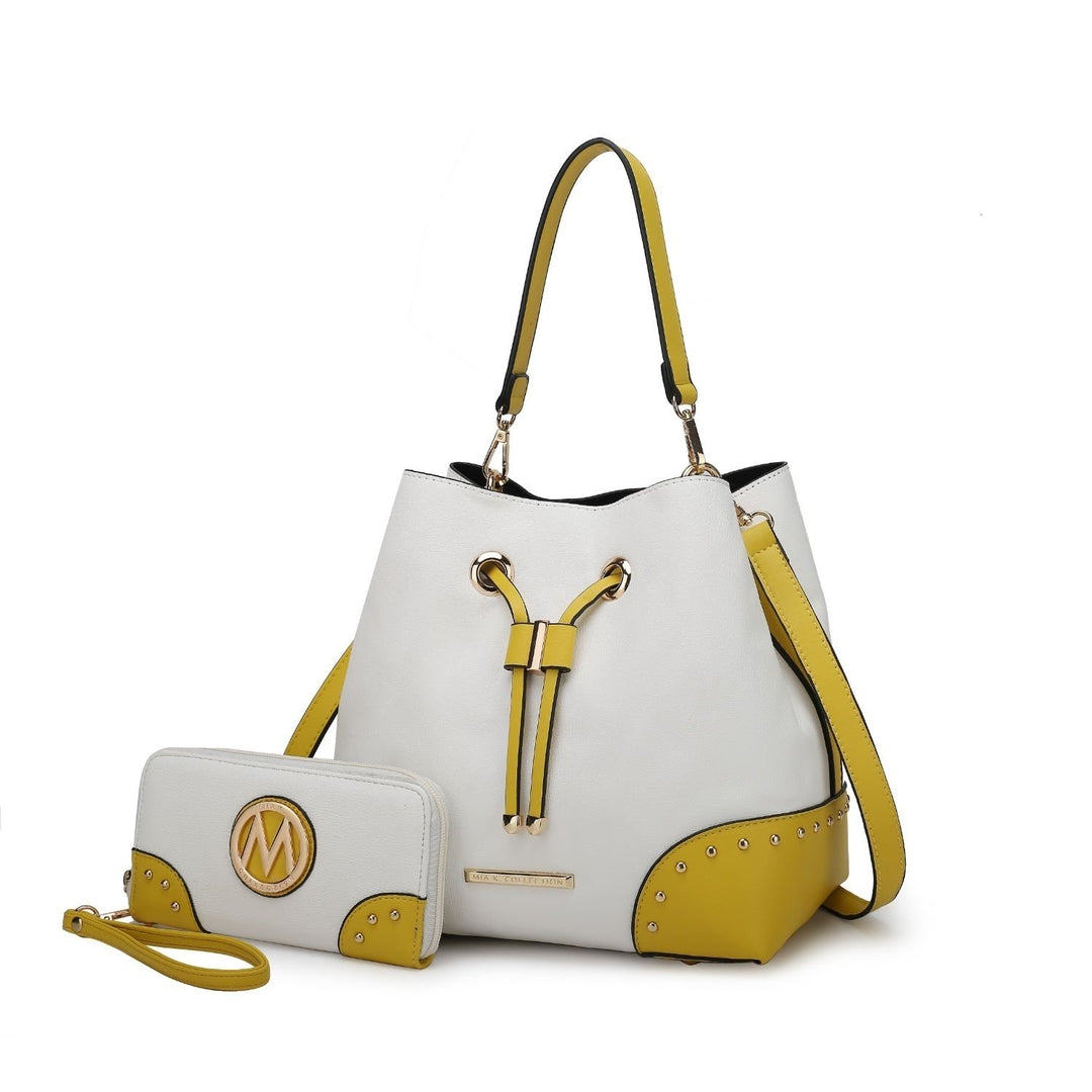 Candice Color Block Bucket bag with matching Wallet by Mia K Image 4