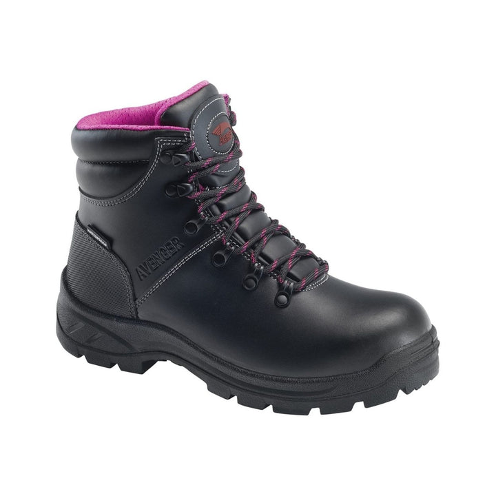 Avenger Womens Waterproof Mid Soft Toe Work Boots Black Pink A8674 Size Options Image 1