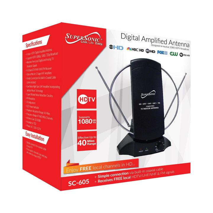 Supersonic HDTV Digital Amplified Indoor Antenna SC-605 40 Mile Range 1080p Image 2