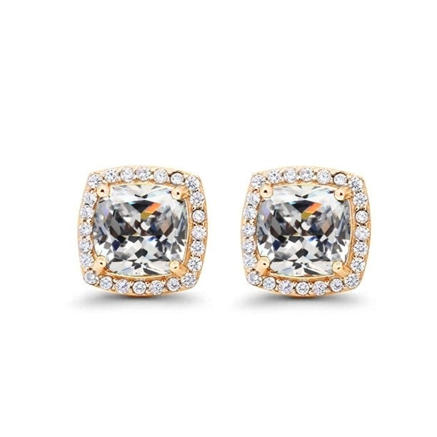 Paris Jewelry 14k Yellow Gold 1/2Ct Created Halo Princess Cut Created White Sapphire CZ Stud Earrings Plated Image 1
