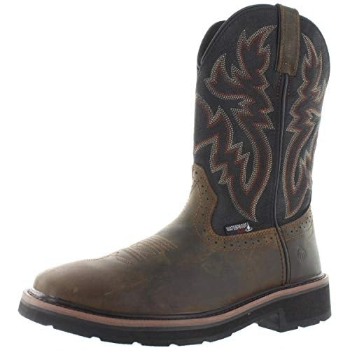 WOLVERINE Mens Rancher Waterproof Soft Toe Wellington Work Boot Black/Brown - W10768 varies BLACK/BROWN Image 1