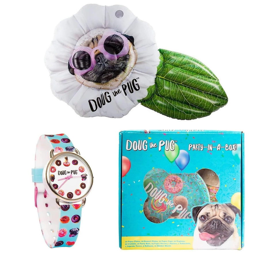 Doug The Pug Collector 3pc Bundle Party in A Box Kit Watch Pool Float Lounge Mighty Mojo Image 1