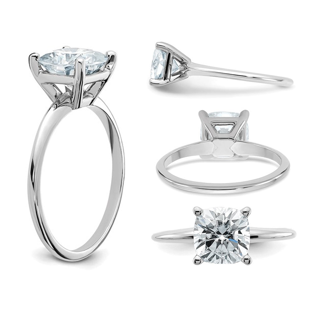 1.80 Carat (2 Ct. Look color D-E) Cushion-Cut Synthetic Moissanite Solitaire Engagement Ring 14K White Gold Image 3