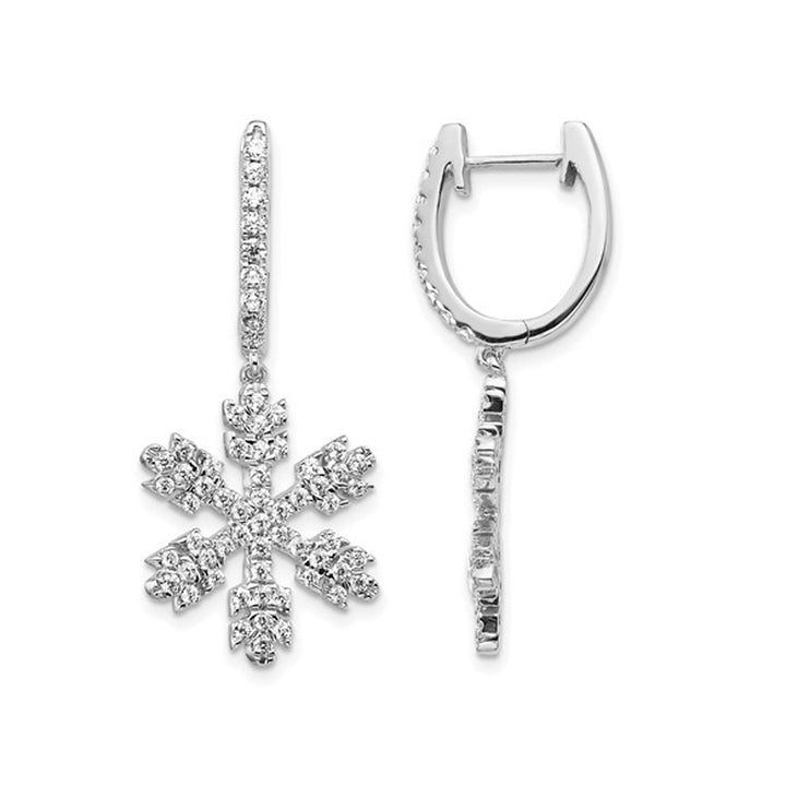 1.00 Carat (ctw) Winter Snowflake Dangle Earrings in 14K White Gold Image 1