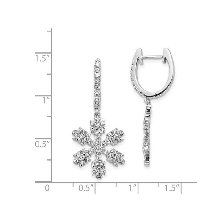 1.00 Carat (ctw) Winter Snowflake Dangle Earrings in 14K White Gold Image 3
