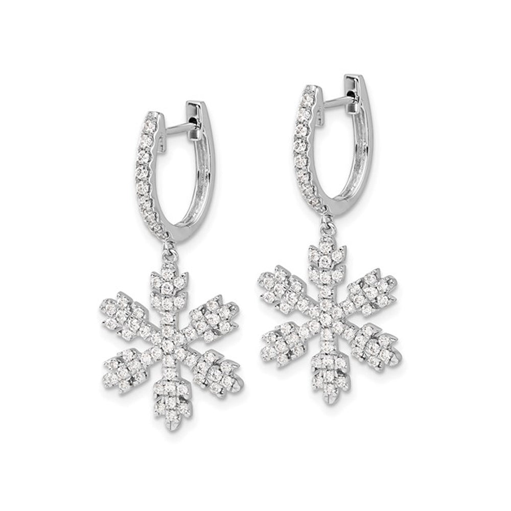 1.00 Carat (ctw) Winter Snowflake Dangle Earrings in 14K White Gold Image 4