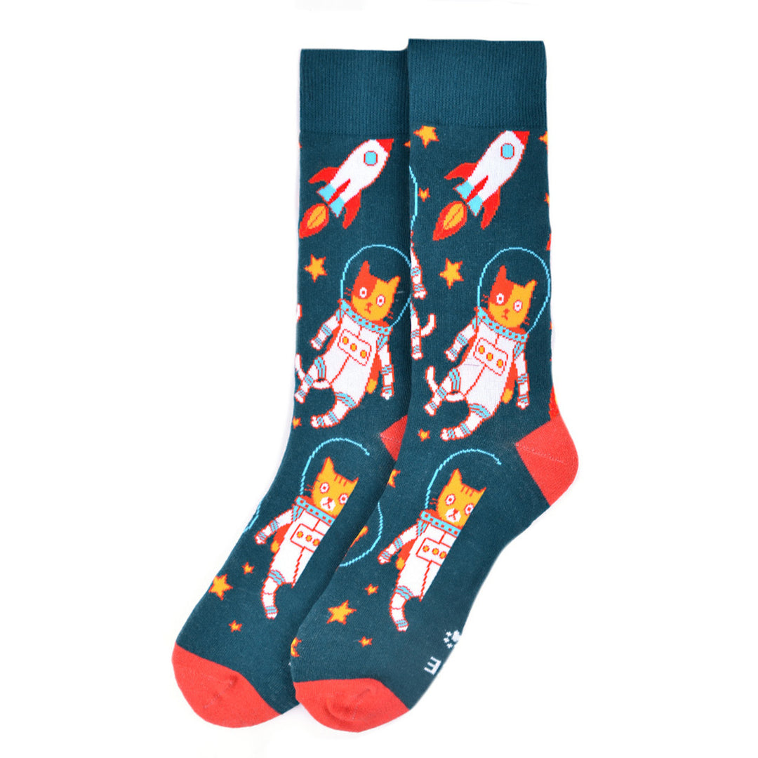 Funny Socks Space Kitty Socks Cat Novelty Socks Space Camp Cat Socks Image 2