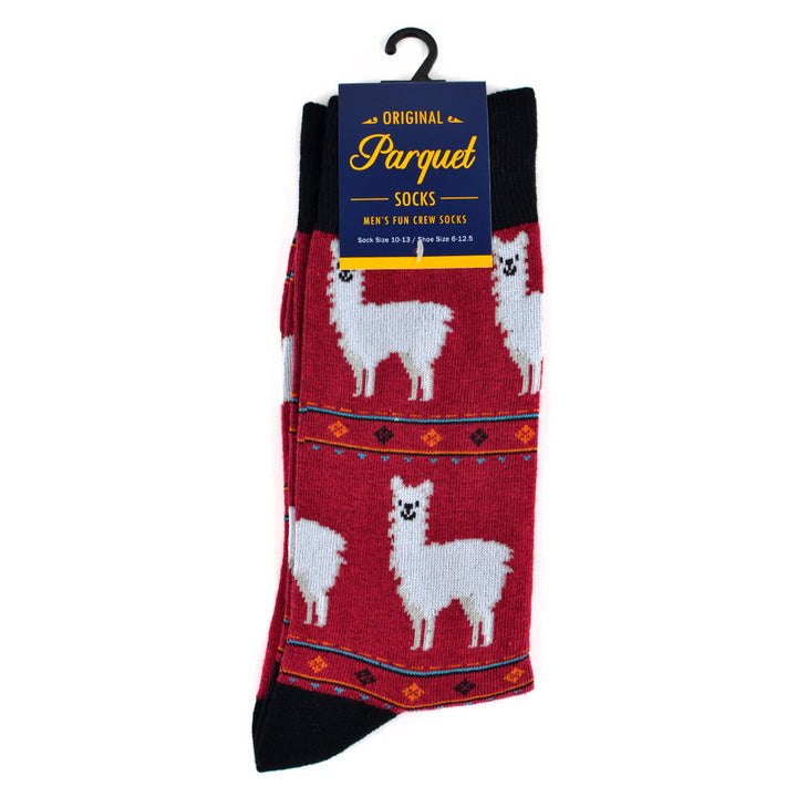Mens Alpaca Novelty Socks South America Party Animal Pack Animal Fun Crazy Socks Burgundy Image 1