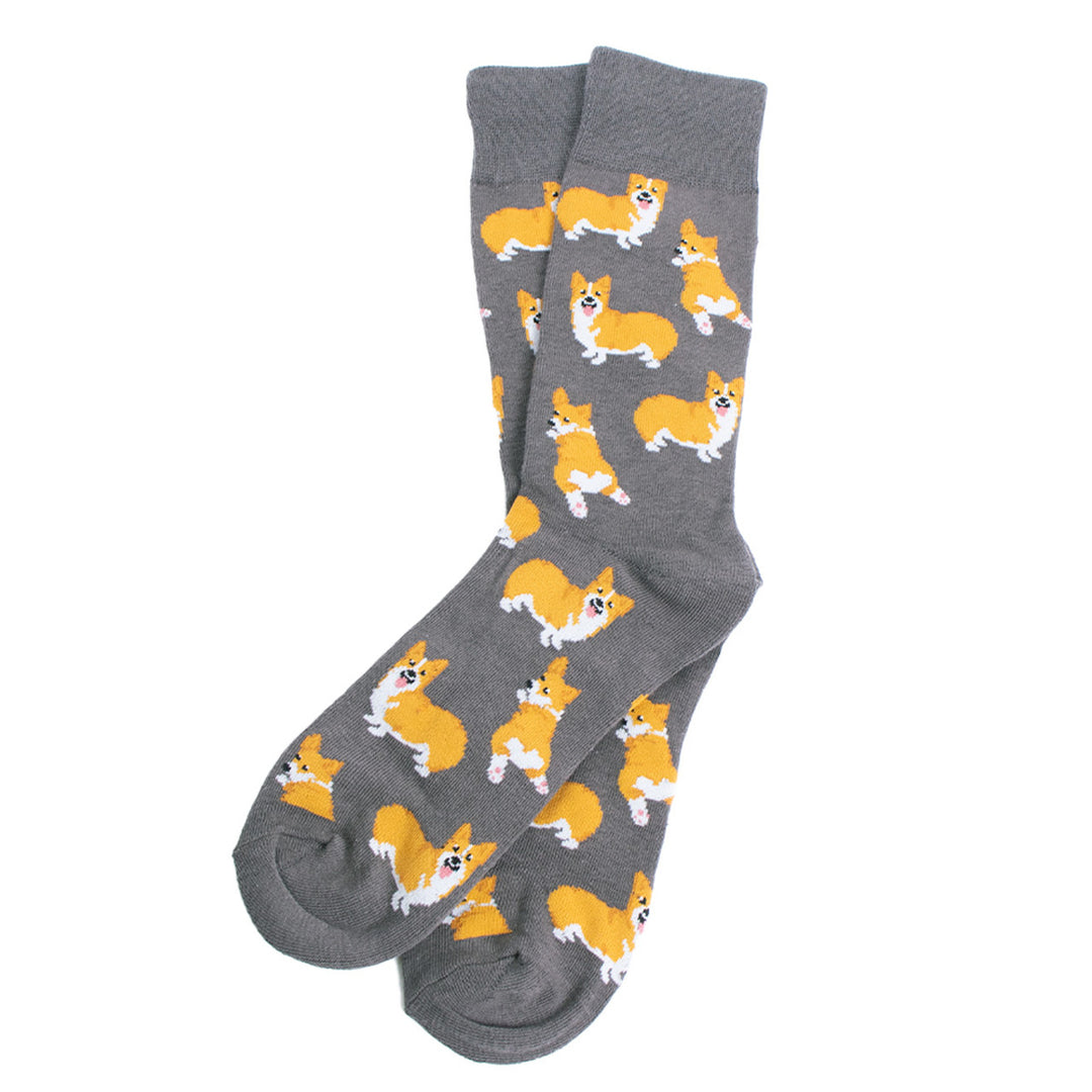 Corgis Dog Fun Socks Mens Dancing Dog Novelty Socks Funny Socks Dad Gifts Cool Socks Funny Groomsmen Grey Image 4