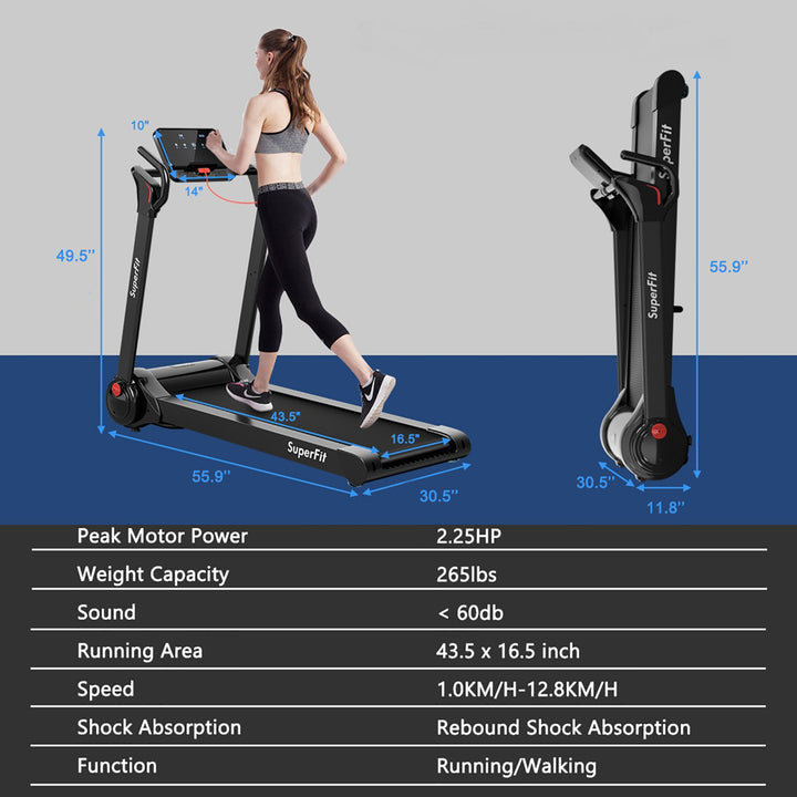 SuperFit 2.25HP Folding Electric Motorized Treadmill With Speaker Image 10