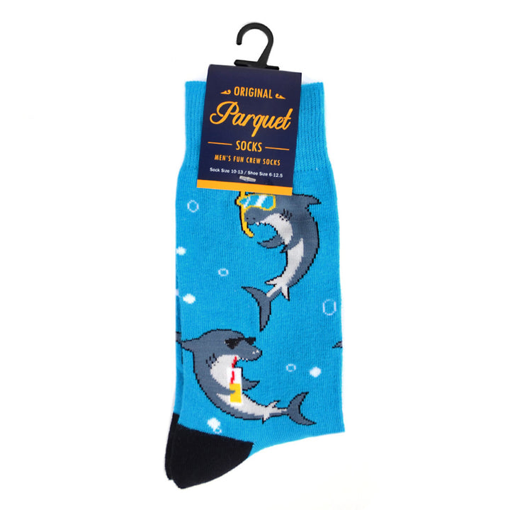 Mens Vacation Shark Novelty Socks Outdoor Fun Ocean Beach Cruise Vacation Sharks Everywhere Socks Image 4