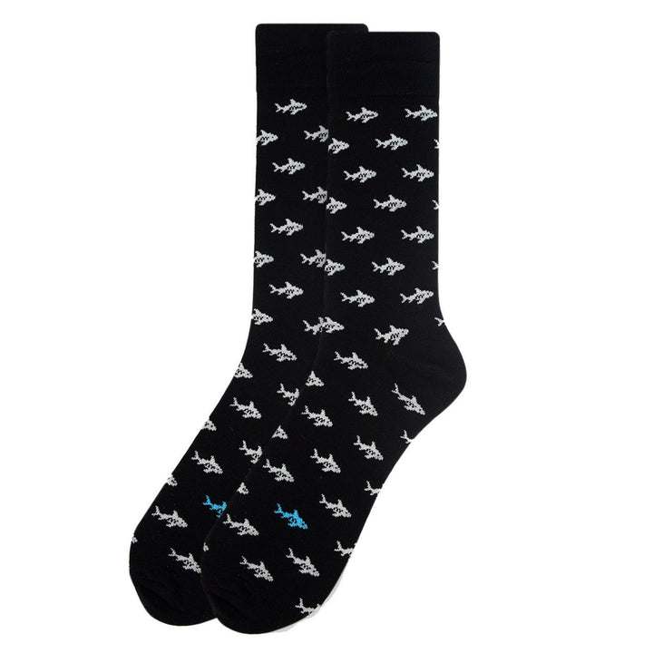 Mens Shark Novelty Socks Outdoor Fun Ocean Beach Cruise Vacation Sharks Everywhere Socks Image 1