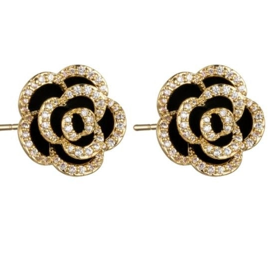 Black stereoscopic camellia earrings Fashion light luxury elegant flower earrings 925 silver needle simple versatile Image 2