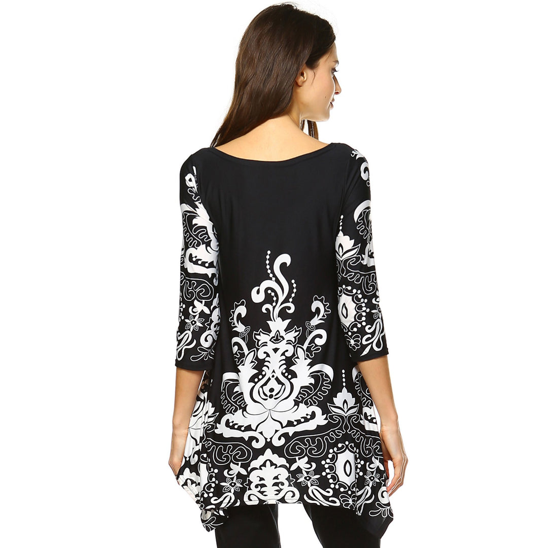 White Mark Womens Damask Print Tunic Top Size S-6X 95% Polyester 5% Spandex Image 6