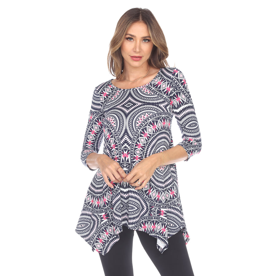 White Mark Womens Maji Tunic Top White Size S M L XL 1X 2X 3X Casual Print Image 1