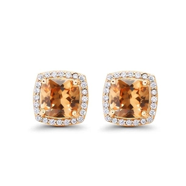 Paris Jewelry 14k Yellow Gold 1-2Ct Created Halo Princess Cut Tourmaline CZ Stud Earrings Plated Image 1