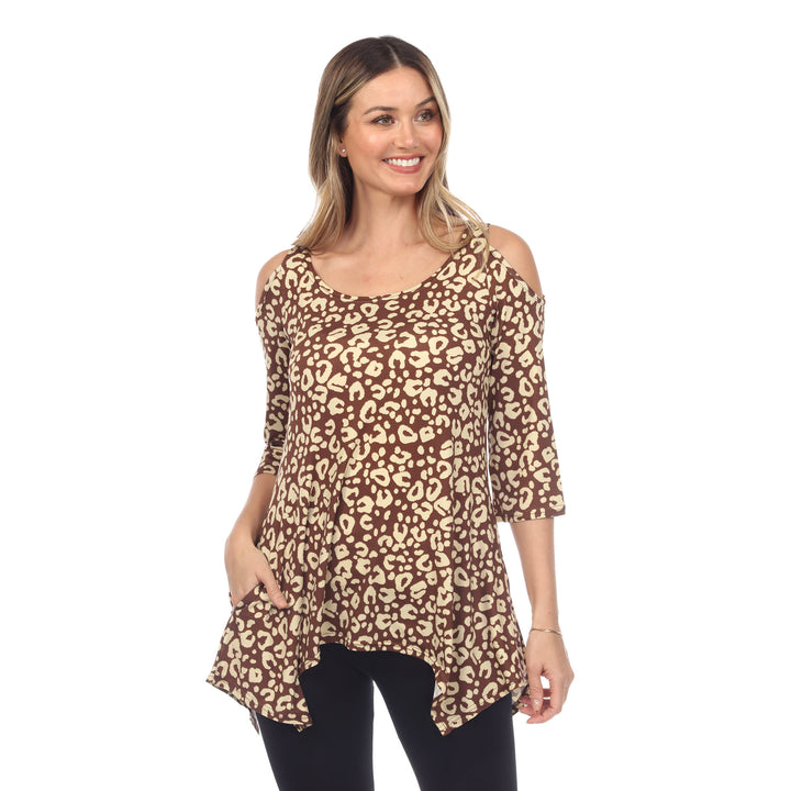 White Mark Womens Leopard Print Cold Shoulder Tunic Top with Pockets Plus Size Image 7