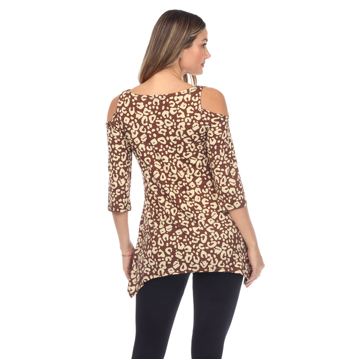 White Mark Womens Leopard Print Cold Shoulder Tunic Top with Pockets Plus Size Image 8