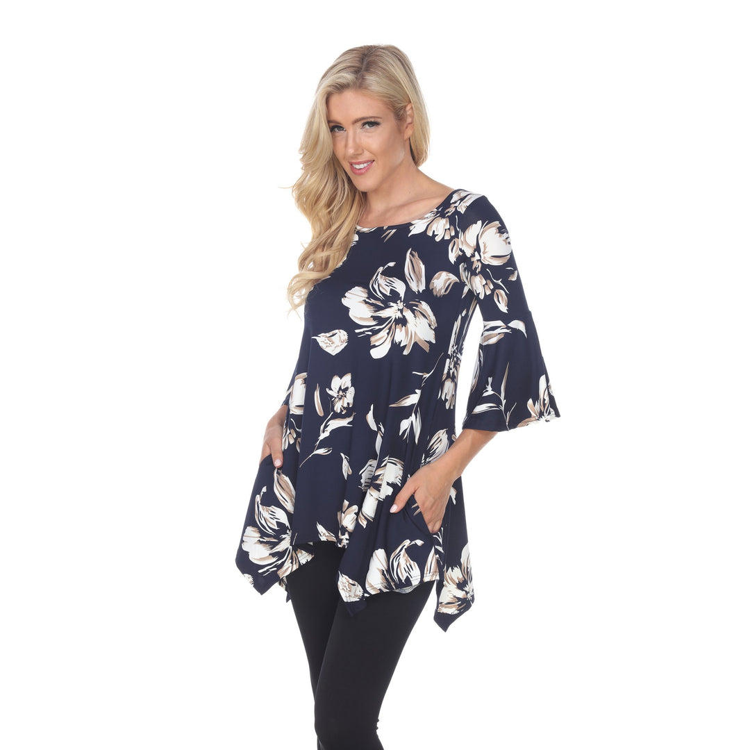 White Mark Women's Floral Print Quarter Sleeve Tunic Top with Pockets Image 1