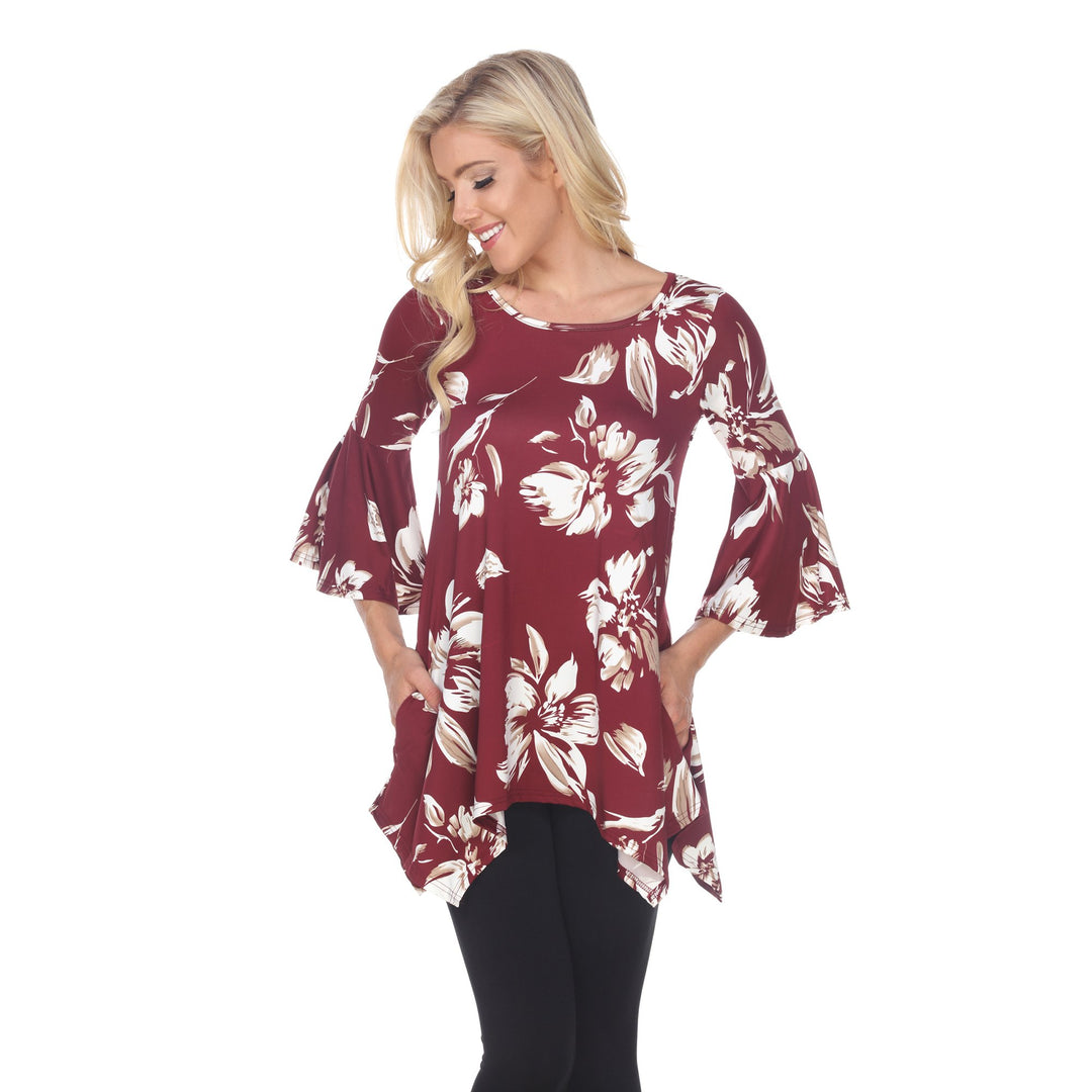 White Mark Women's Floral Print Quarter Sleeve Tunic Top with Pockets Image 1