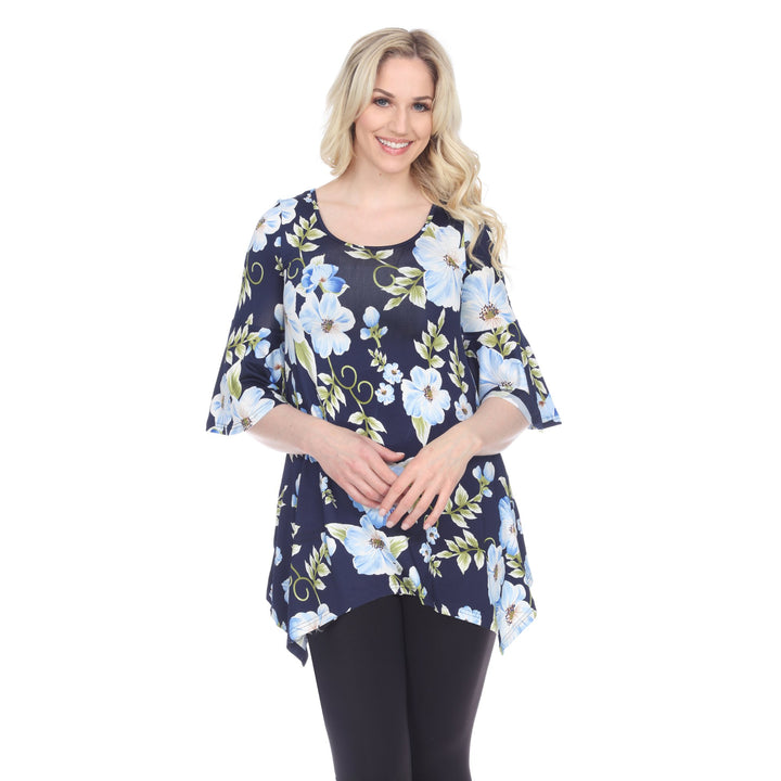 White Mark Womens Floral Print Quarter Sleeve Tunic Top with Pockets Image 1