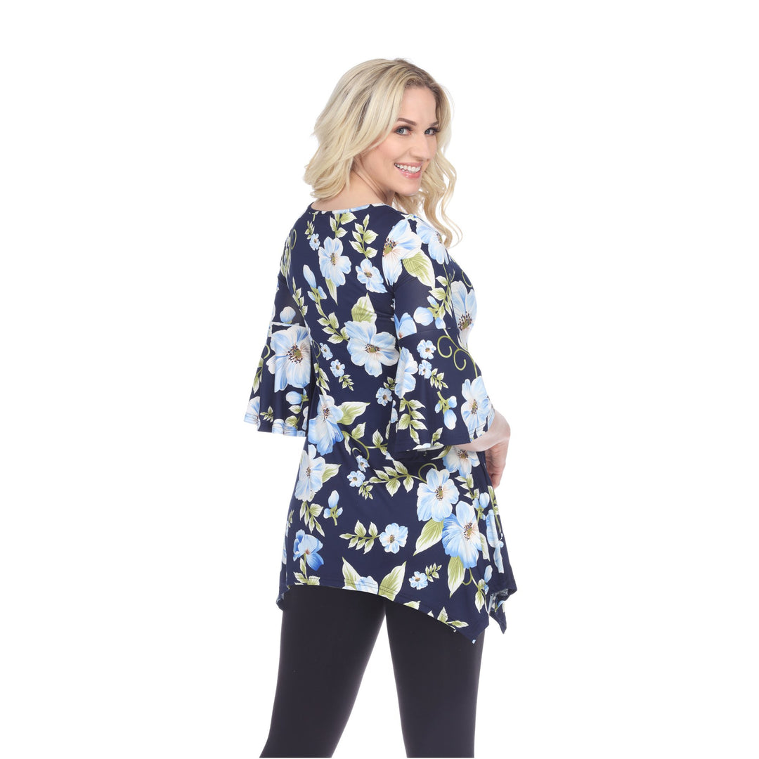 White Mark Womens Floral Print Quarter Sleeve Tunic Top with Pockets Image 4