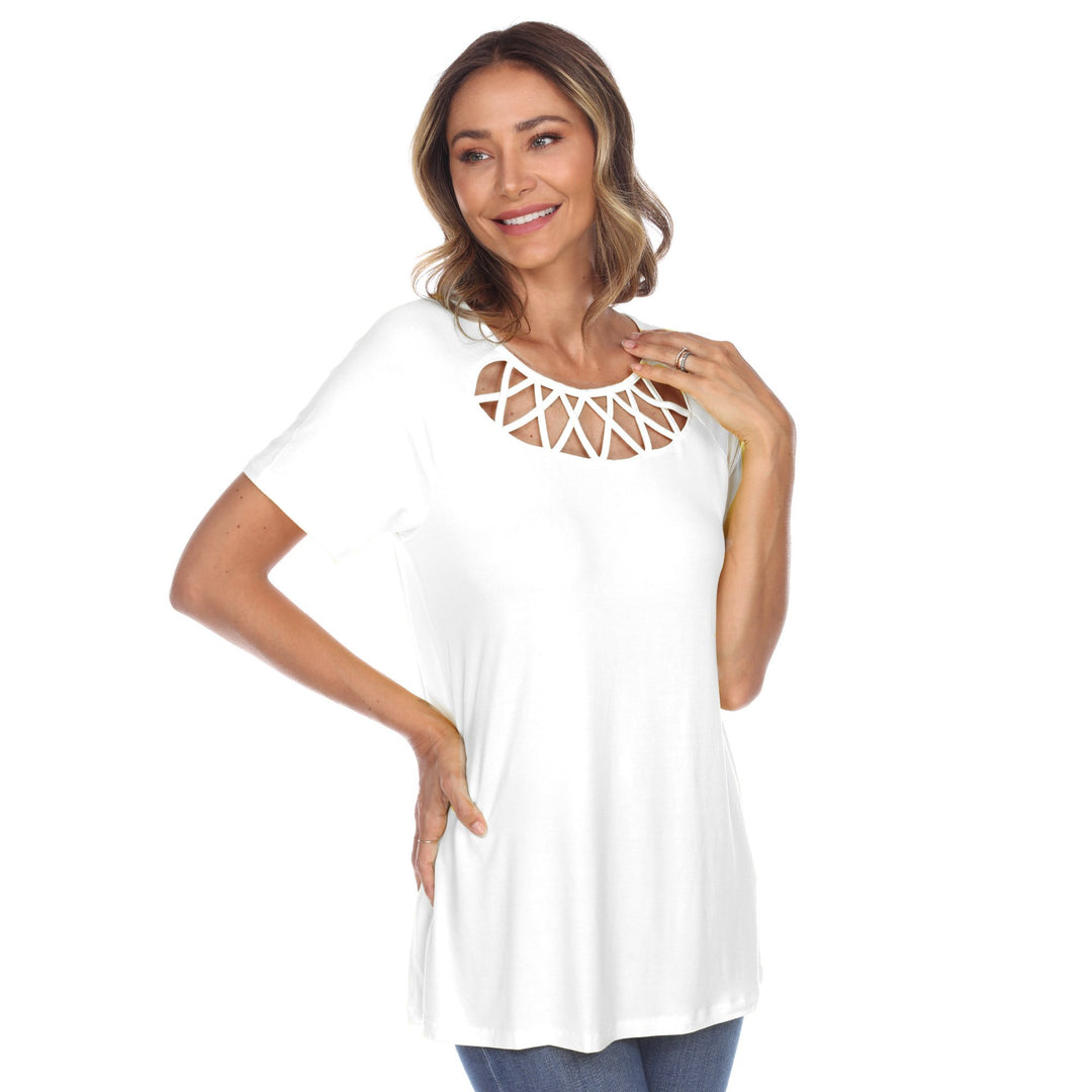 White Mark Womens Crisscross Cutout Short Sleeve Top Image 4