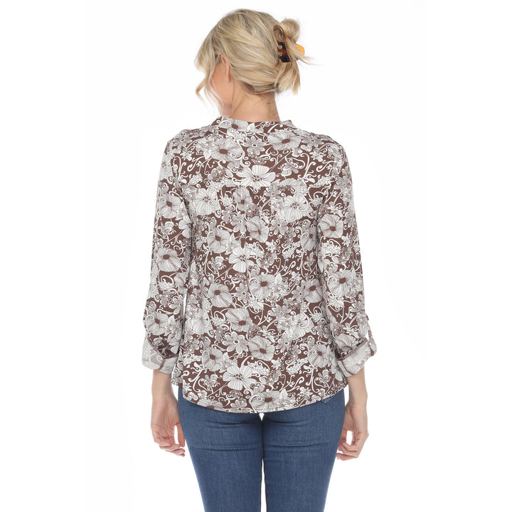 White Mark Floral Print Blouse Long Sleeve Tunic Top Lightweight Size S-4X Image 8