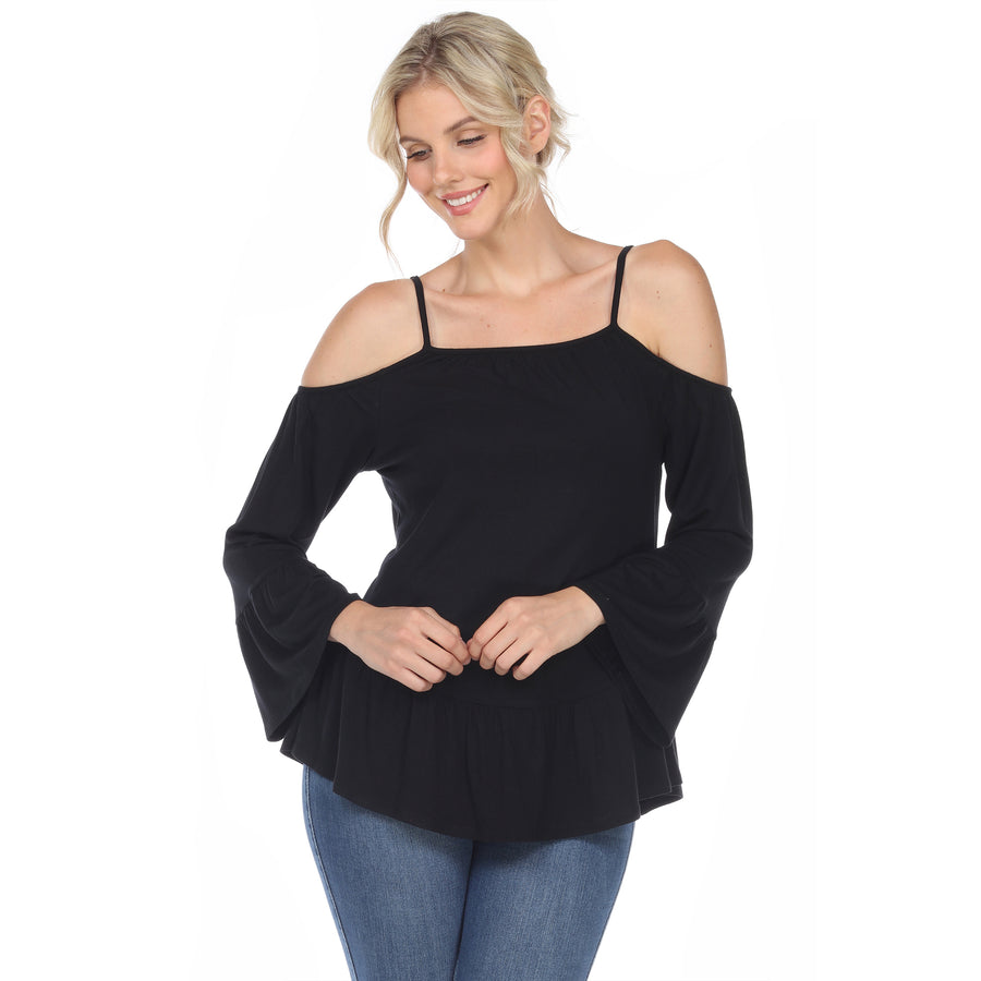 White Mark Womens Cold Shoulder Ruffle Sleeve Top Image 1