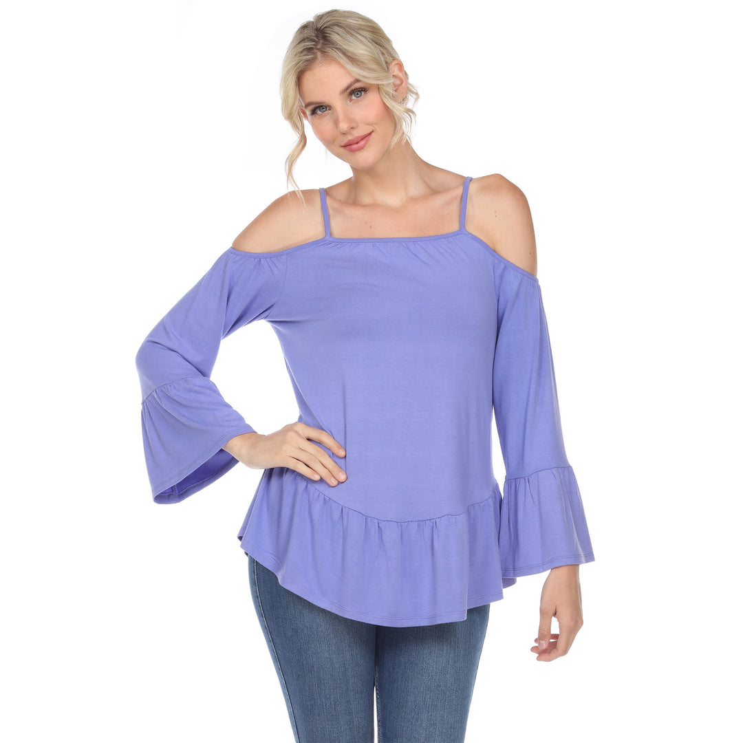 White Mark Cold Shoulder Ruffle Sleeve Top Womens Tunic Top Sizes S-3X 95% Rayon Image 9