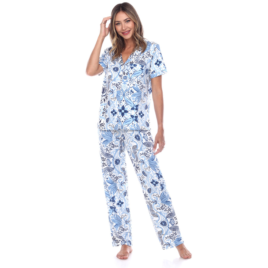 White Mark Womens Short Sleeve Top and Pants Tropical Pajama Set Image 1